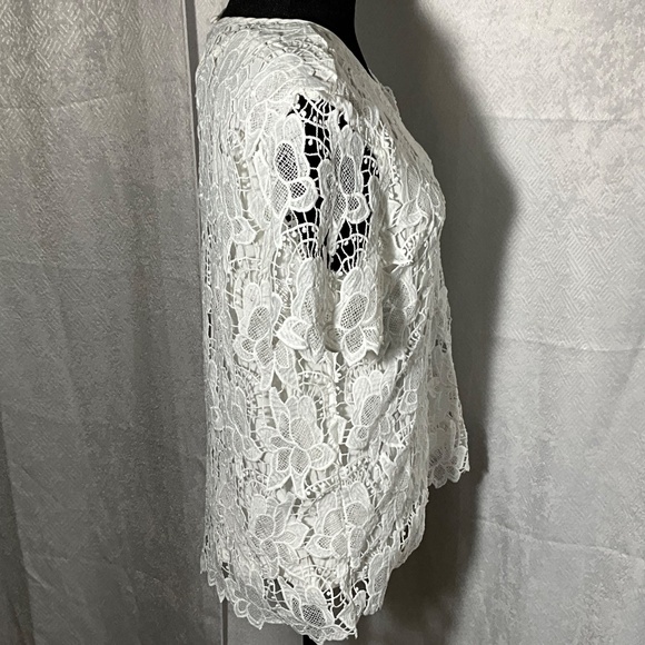 Philosophy White Floral Lace Top Women’s Small Short Sleeve Sheer Overlay Blouse - Picture 3 of 11